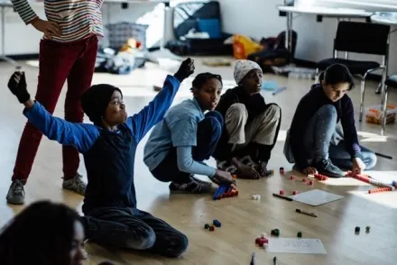 Children playing with shapes