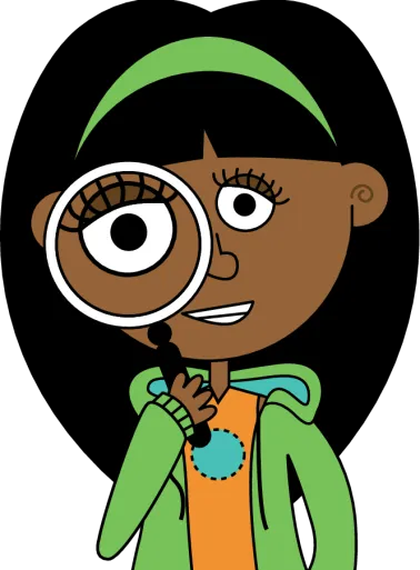 Portia holding a magnifying glass